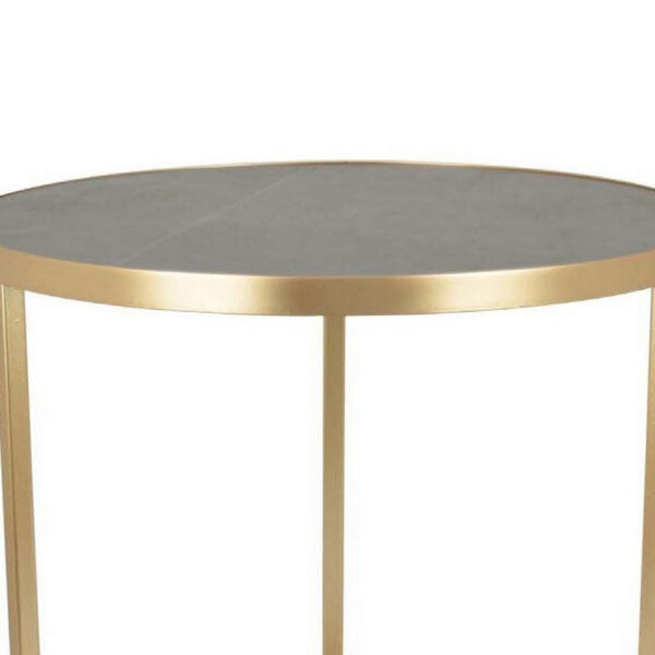 20 Inch Plant Stand Table, 3 Legged Metal Base, Gray Marble, Gold Finish