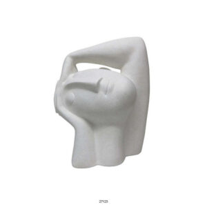 16 Inch Head Figurine Statuette, Contemporary Style White Resin Finish