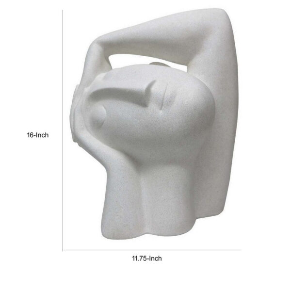 16 Inch Head Figurine Statuette, Contemporary Style White Resin Finish