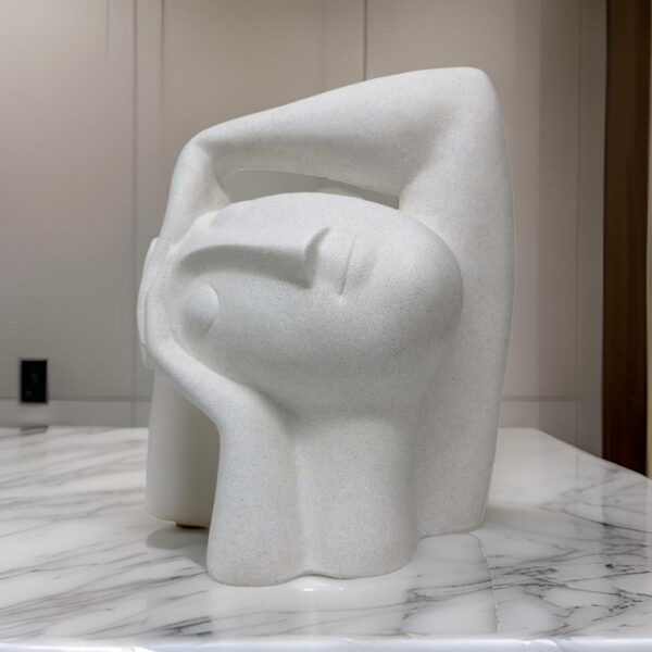 16 Inch Head Figurine Statuette, Contemporary Style White Resin Finish