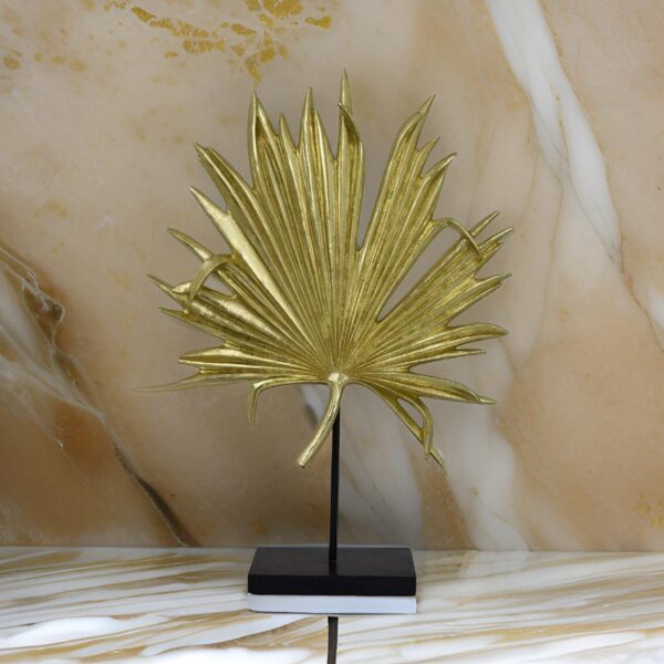 Menny 21 Inch Palm Leaf Resin Decorative Sculpture, Resin Gold Finish