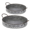 18, 20 Inch Set of 2 Round Serving Trays with Handles, Galvanized Gray Iron