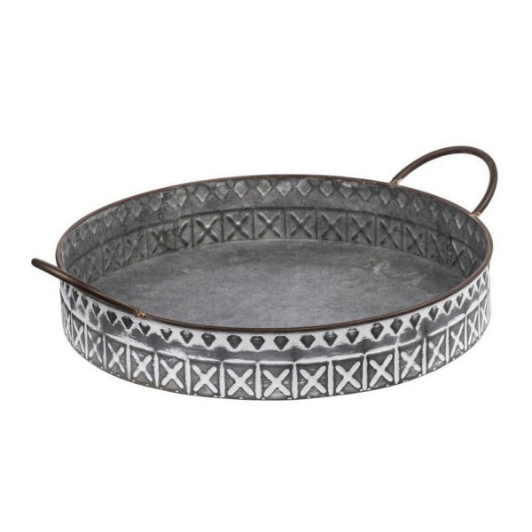 18, 20 Inch Set of 2 Round Serving Trays with Handles, Galvanized Gray Iron