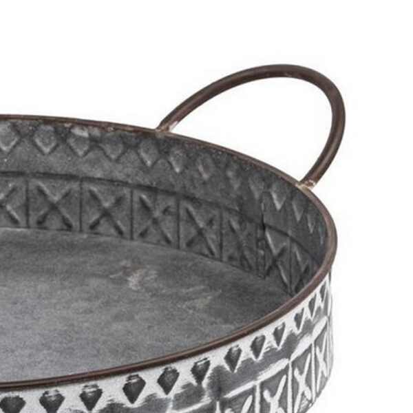 18, 20 Inch Set of 2 Round Serving Trays with Handles, Galvanized Gray Iron