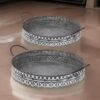 18, 20 Inch Set of 2 Round Serving Trays with Handles, Galvanized Gray Iron
