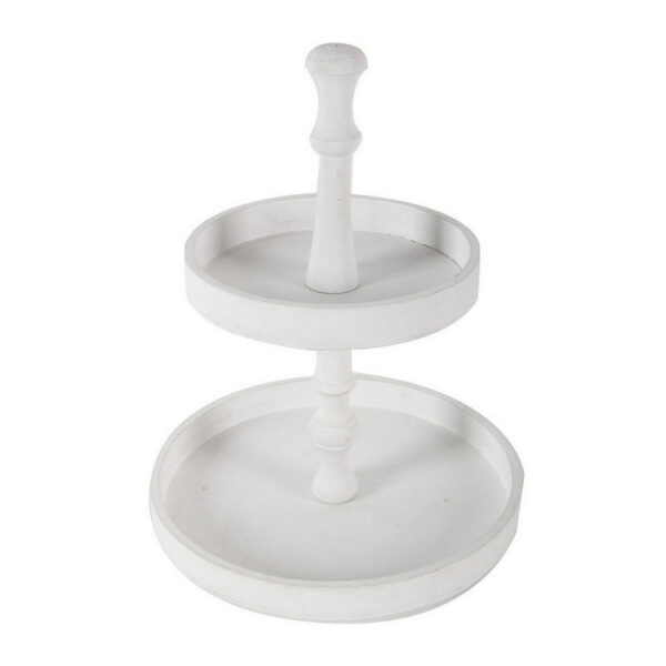 Semy 15 Inch 2 Tier Round Decorative Serving Tray, White Wood Finish