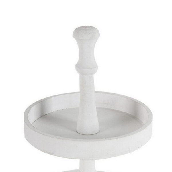 Semy 15 Inch 2 Tier Round Decorative Serving Tray, White Wood Finish