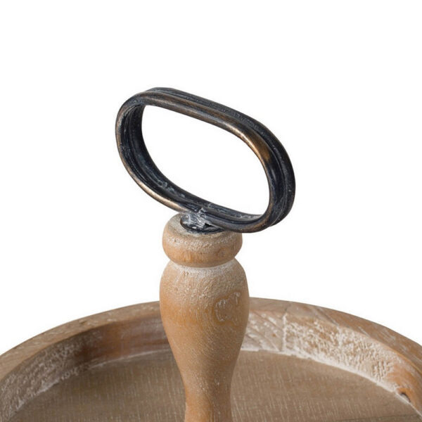 Mike 17 Inch 2 Tier Round Serving Tray, Handle, Beaded Trim, Brown Wood