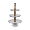 Mlyn 24 Inch 3 Tier Serving Tray, Round Metal Base, White Brown, and Black