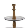 Mlyn 24 Inch 3 Tier Serving Tray, Round Metal Base, White Brown, and Black