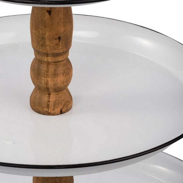 Mlyn 24 Inch 3 Tier Serving Tray, Round Metal Base, White Brown, and Black
