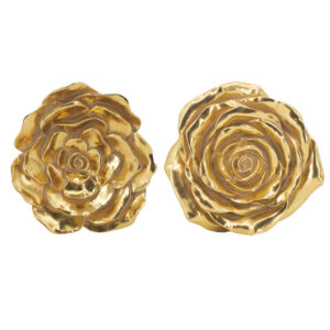 Dazzle 7, 8 Inch Rose Wall Accent, 3 Dimensional, Set of 2, Gold Resin