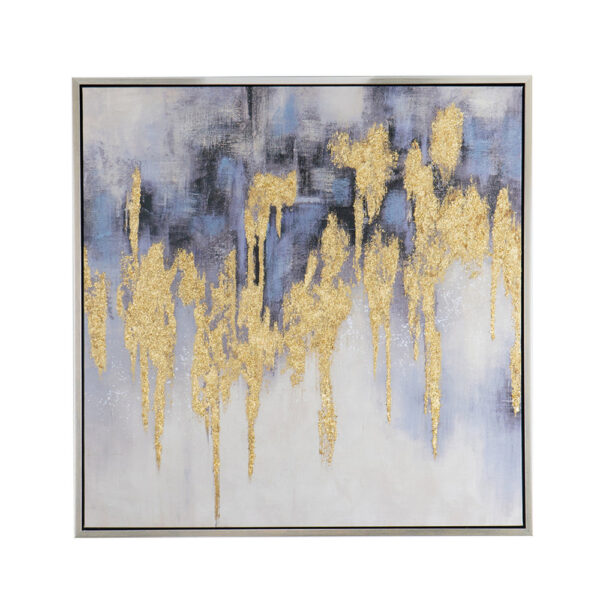 39 x 39 Framed Oil Painting, Gold Flakes, Square Polyester Canvas, Abstract
