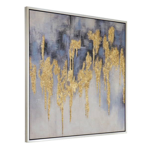 39 x 39 Framed Oil Painting, Gold Flakes, Square Polyester Canvas, Abstract