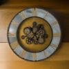 28 Inch Hanging Wall Clock, Round Gear Design, Gold and Black Iron Frame