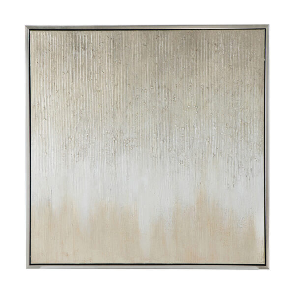 39 x 39 Hand Painted Wall Art, Polyester Canvas, Wood, White and Gold