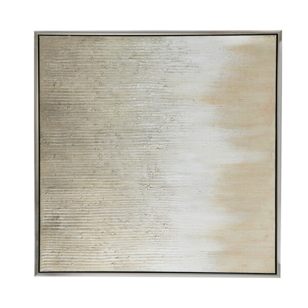 39 x 39 Hand Painted Wall Art, Polyester Canvas, Wood, White and Gold