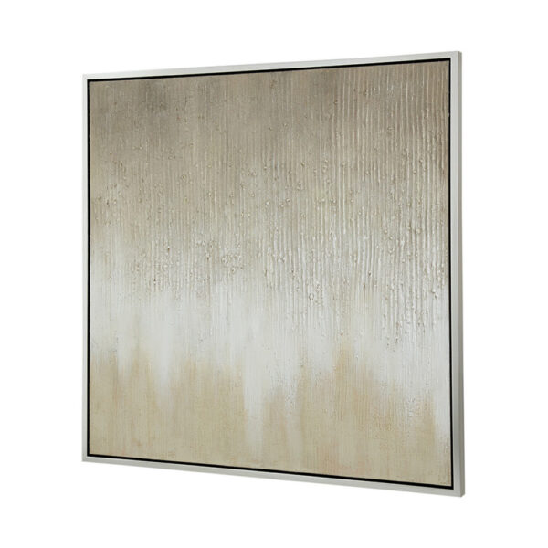 39 x 39 Hand Painted Wall Art, Polyester Canvas, Wood, White and Gold