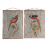 30 x 43 Hanging Wall Art Set of 2, Colorful Birds, Linen, Orange, Blue