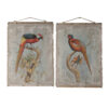 30 x 43 Hanging Wall Art Set of 2, Colorful Birds, Linen, Orange, Blue