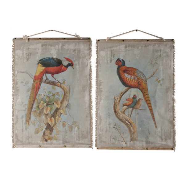 30 x 43 Hanging Wall Art Set of 2, Colorful Birds, Linen, Orange, Blue