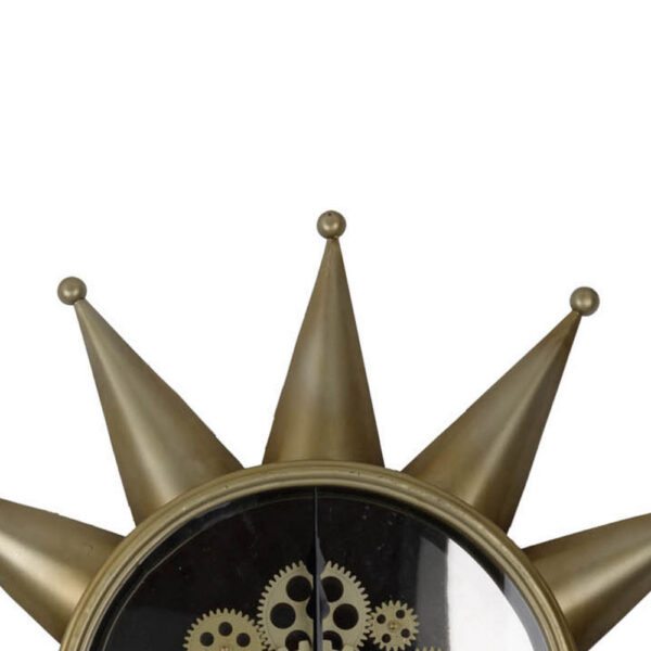 28 Inch Hanging Wall Clock, Sunlike Star Gear Design, Iron, Gold and Black