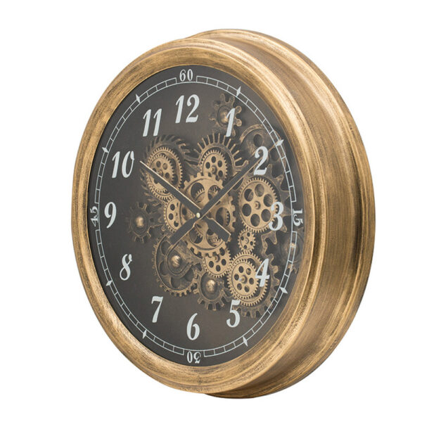 21 Inch Round Wall Clock, Gear Design, Numbered Analog, Gold Bronze Iron