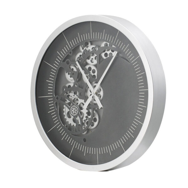 Reny 23 Inch Wall Clock, Decorative Gear Design, Round, Silver, Black Iron