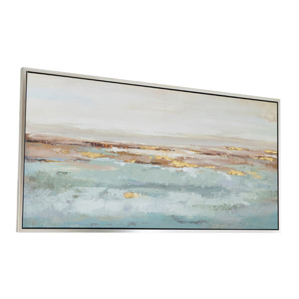 30 x 59 Framed Wall Art, Abstract Ocean Oil Painting, Modern White Blue