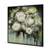 39 x 39 Framed Wall Art, Dreamy Floral Hand Painting, Black, Green, White