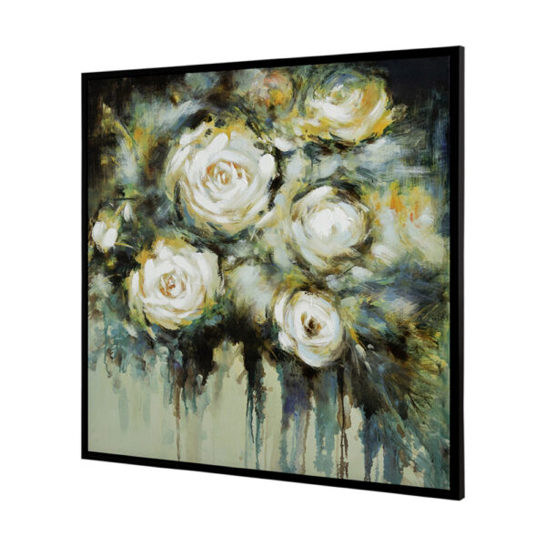 39 x 39 Framed Wall Art, Dreamy Floral Hand Painting, Black, Green, White