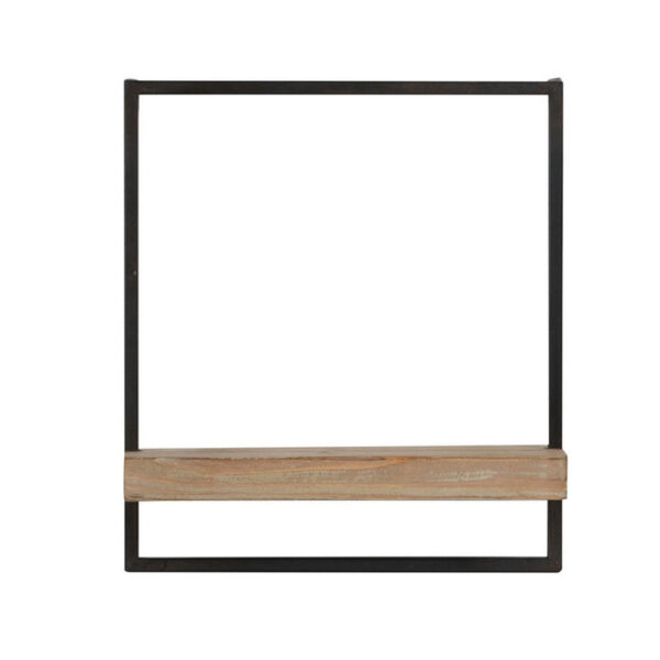 Yin 18 Inch Wall Shelf, Rectangular Industrial Frame, Black Iron Brown Wood