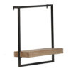 Yin 18 Inch Wall Shelf, Rectangular Industrial Frame, Black Iron Brown Wood
