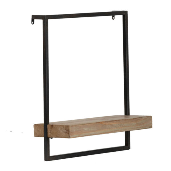 Yin 18 Inch Wall Shelf, Rectangular Industrial Frame, Black Iron Brown Wood