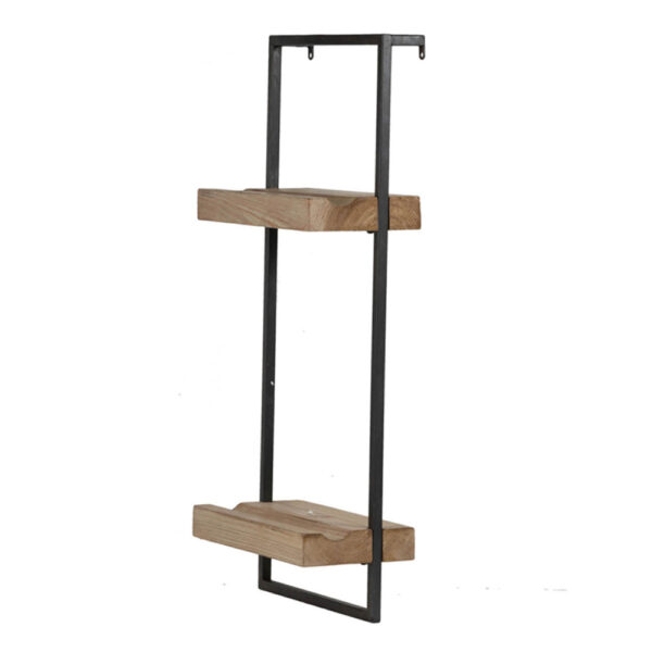 Yin 27 Inch Wall Shelf with 2 Tiers, Rectangular Black Iron, Brown Wood