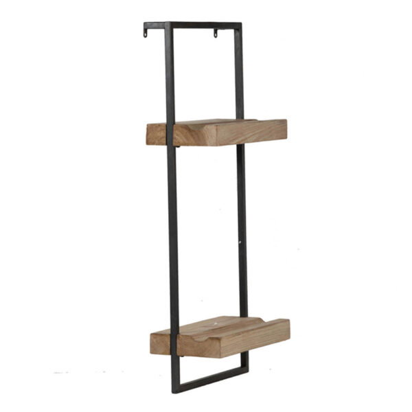 Yin 27 Inch Wall Shelf with 2 Tiers, Rectangular Black Iron, Brown Wood