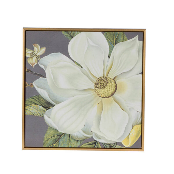 Nia 20 x 20 Flower Wall Art Set of 4, White, Green Microfiber, Pine Wood