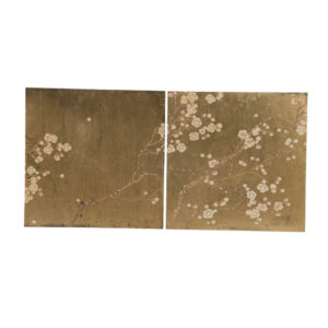 Tim 24 Inch Wall Art Set of 2, Divided Floral Design, Square, Gold, Brown