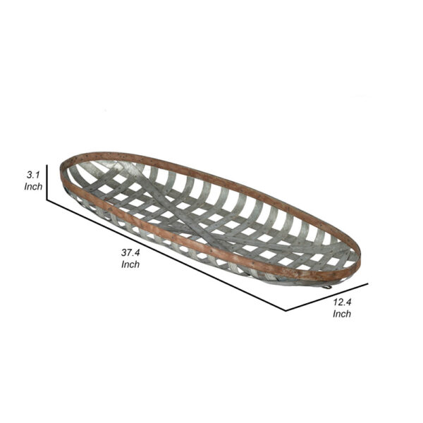 37 Inch Decorative Snowshoe Wall Art, Iron Mesh Pattern, Silver Finish