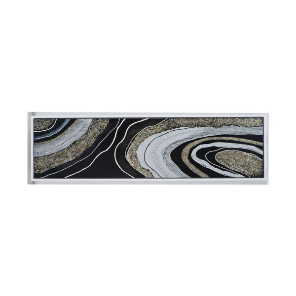 20 x 71 Wall Art Oil Painting, Long Landscape, Silver Stones, Brown, Black