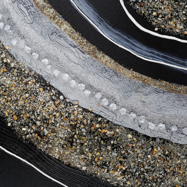 20 x 71 Wall Art Oil Painting, Long Landscape, Silver Stones, Brown, Black