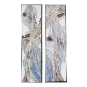20 x 71 Tall Framed Rectangular Oil Paintings Set of 2, White Abstract