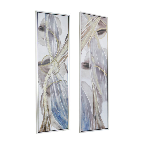 20 x 71 Tall Framed Rectangular Oil Paintings Set of 2, White Abstract