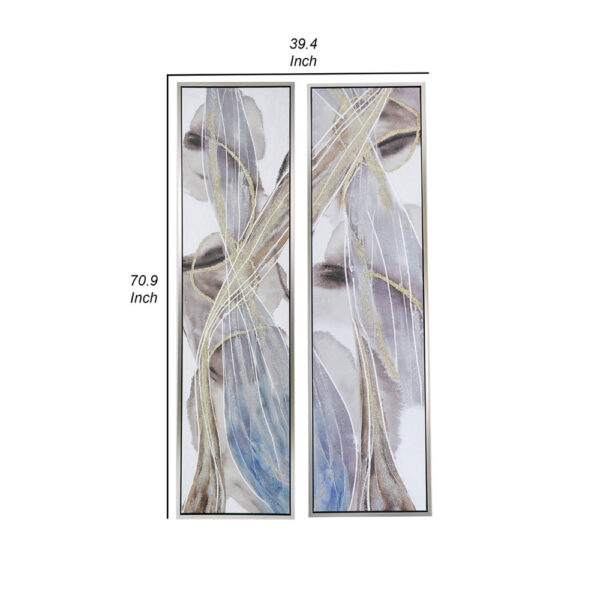 20 x 71 Tall Framed Rectangular Oil Paintings Set of 2, White Abstract