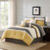 Quatrefoil Print King Size 7 Piece Fabric Comforter Set, Yellow and Gray