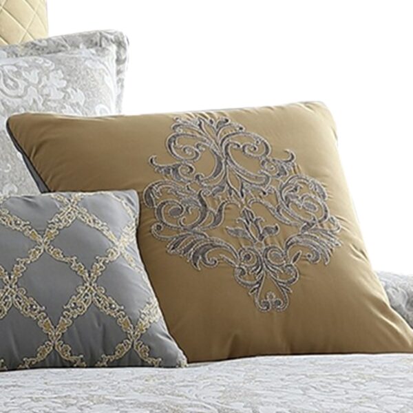 9 Piece King Polyester Comforter Set with Medallion Print, Gray and Gold