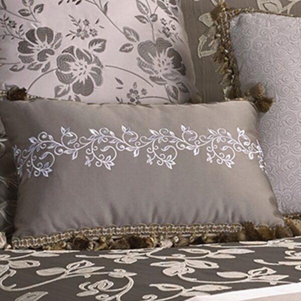 10 Piece King Polyester Comforter Set with Leaf Print, Platinum Gray