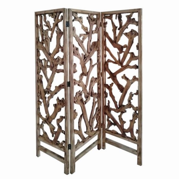 72 Inch 3 Panel Screen Divider, Rustic, Mulberry Branch Design, Brown