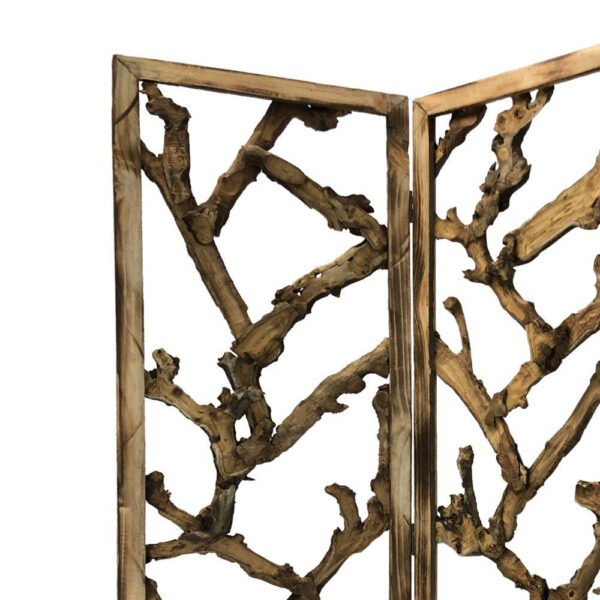72 Inch 3 Panel Screen Divider, Rustic, Mulberry Branch Design, Brown