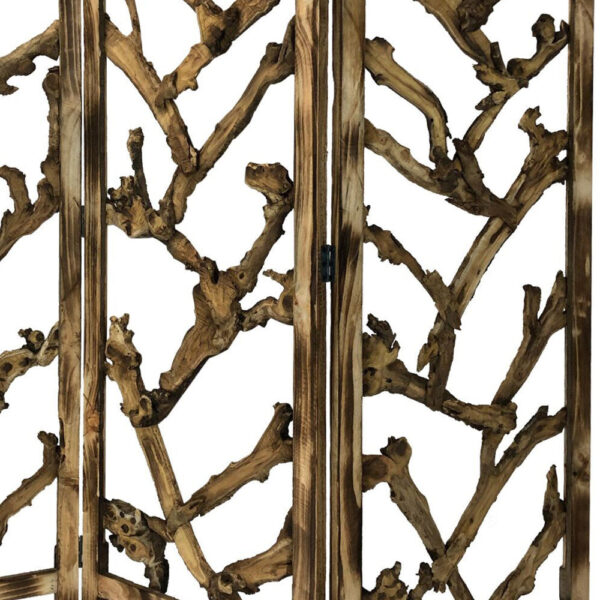72 Inch 3 Panel Screen Divider, Rustic, Mulberry Branch Design, Brown